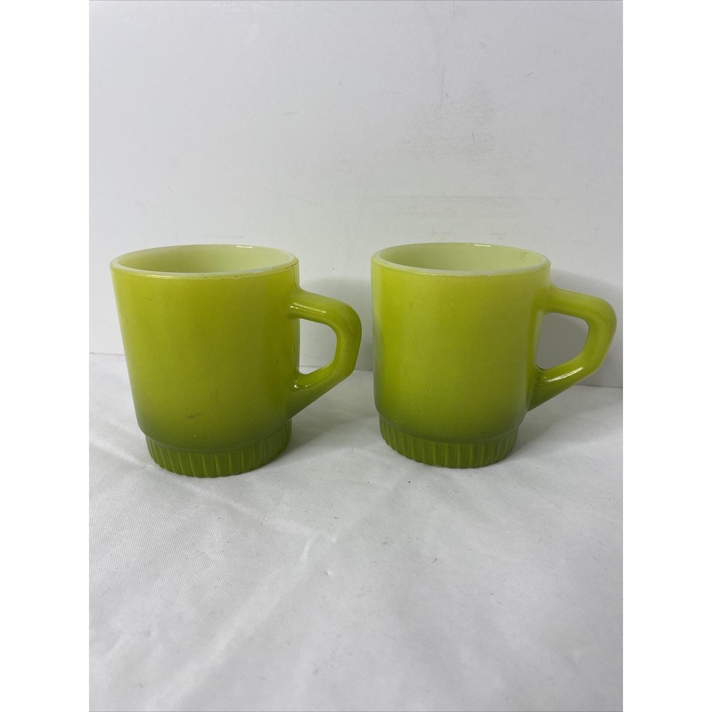 Vintage Fire King Coffee Mug D Handle Stackable Green Ombré Anchor hocking 2 Lot